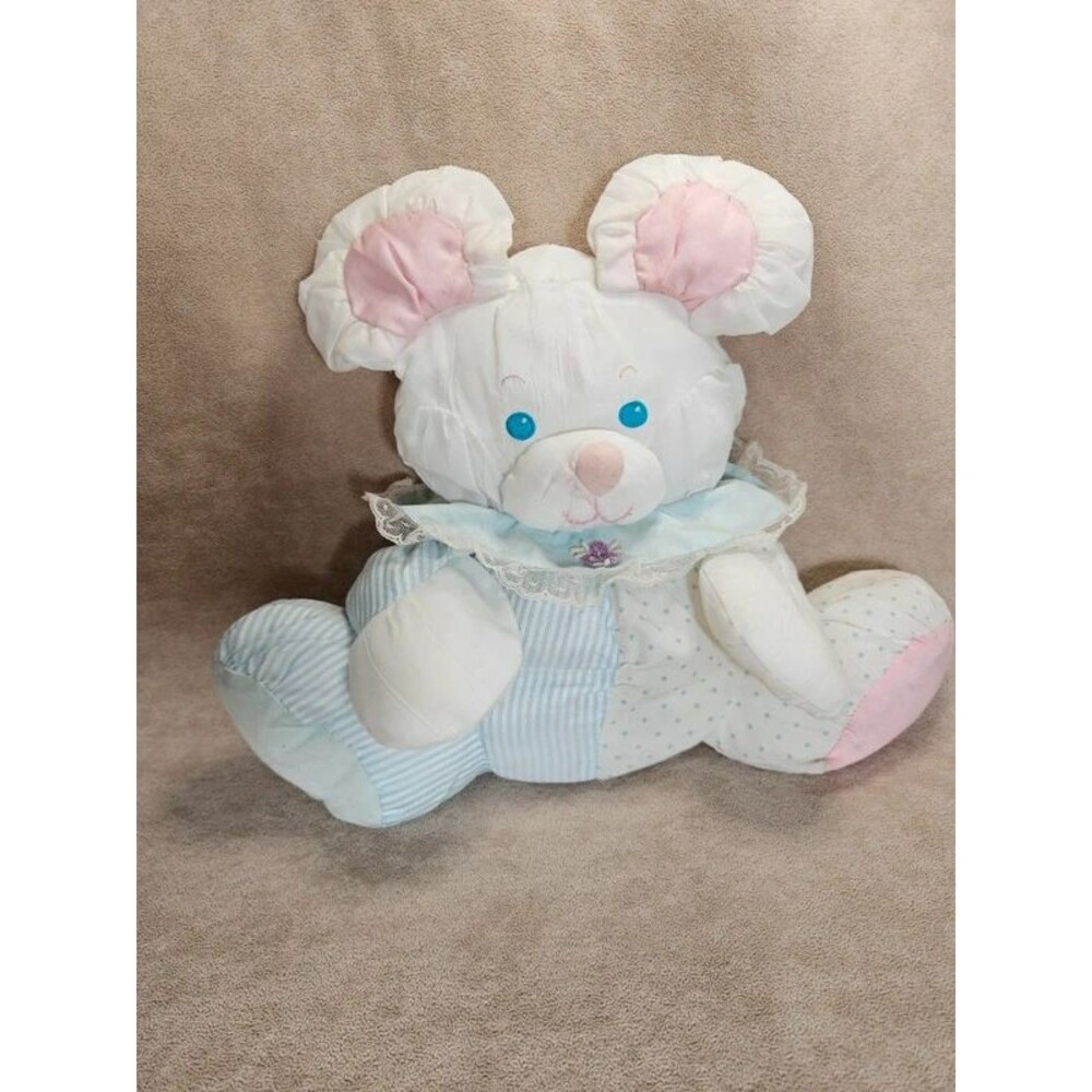 Fisher Price Puffalumps Baby Mouse with Rattle White Green Yellow 1988-1994